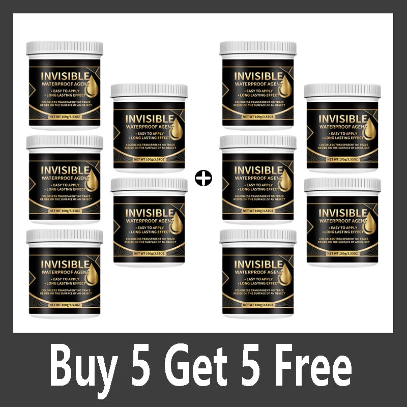 Five tubes of Invisible Waterproof Agent sealant in black packaging arranged in a grid.