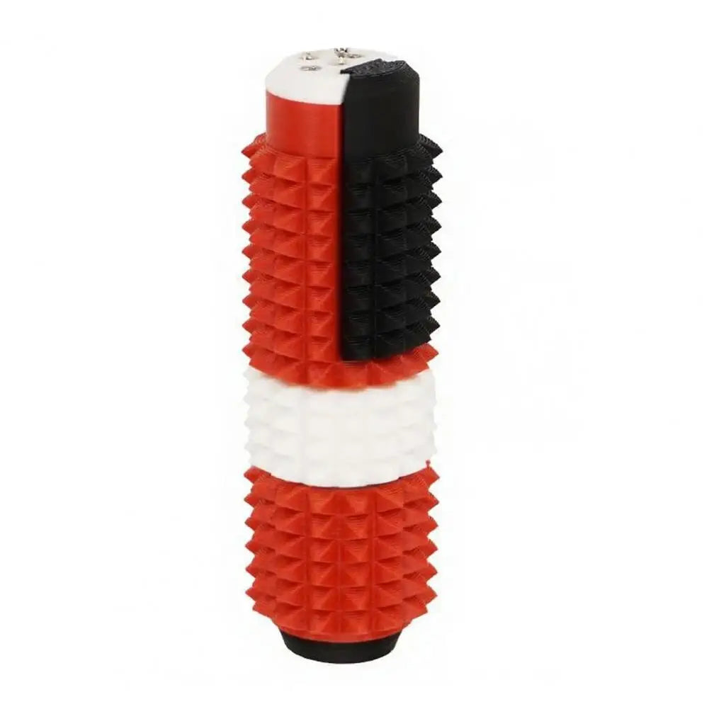 A 5-in-1 spiked fidget roller with alternating red and white textured sections.