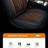 Close-up view of a black car seat with brown quilted PU leather covers, showing the seat texture and stitching.