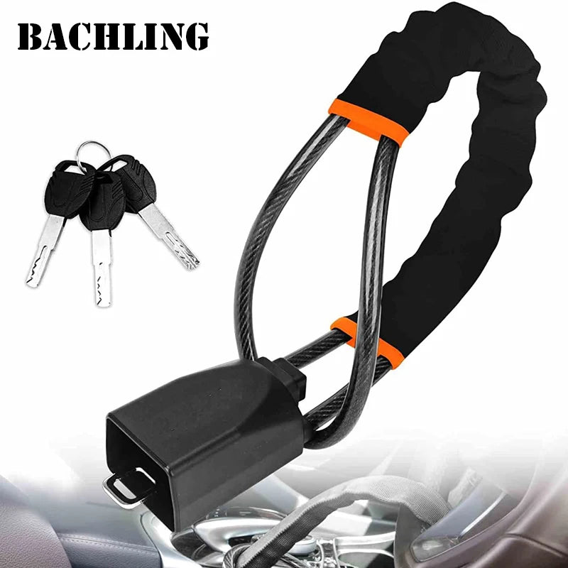 Universal Steering Wheel and Seat Belt Anti-Theft Lock with 2 Keys