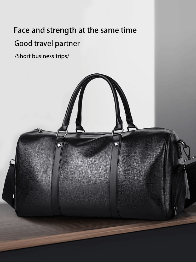 Retro PU Leather Weekender Duffel Bag with Adjustable Shoulder Strap