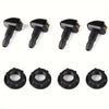 A set of black windshield washer hose connectors and mounting hardware.
