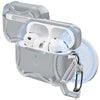 A silver and white case for AirPods Pro 3 earbuds with a magnetic lock and protective design.