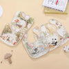 A set of soft cotton waterproof baby bibs featuring various cute animal and nature patterns.