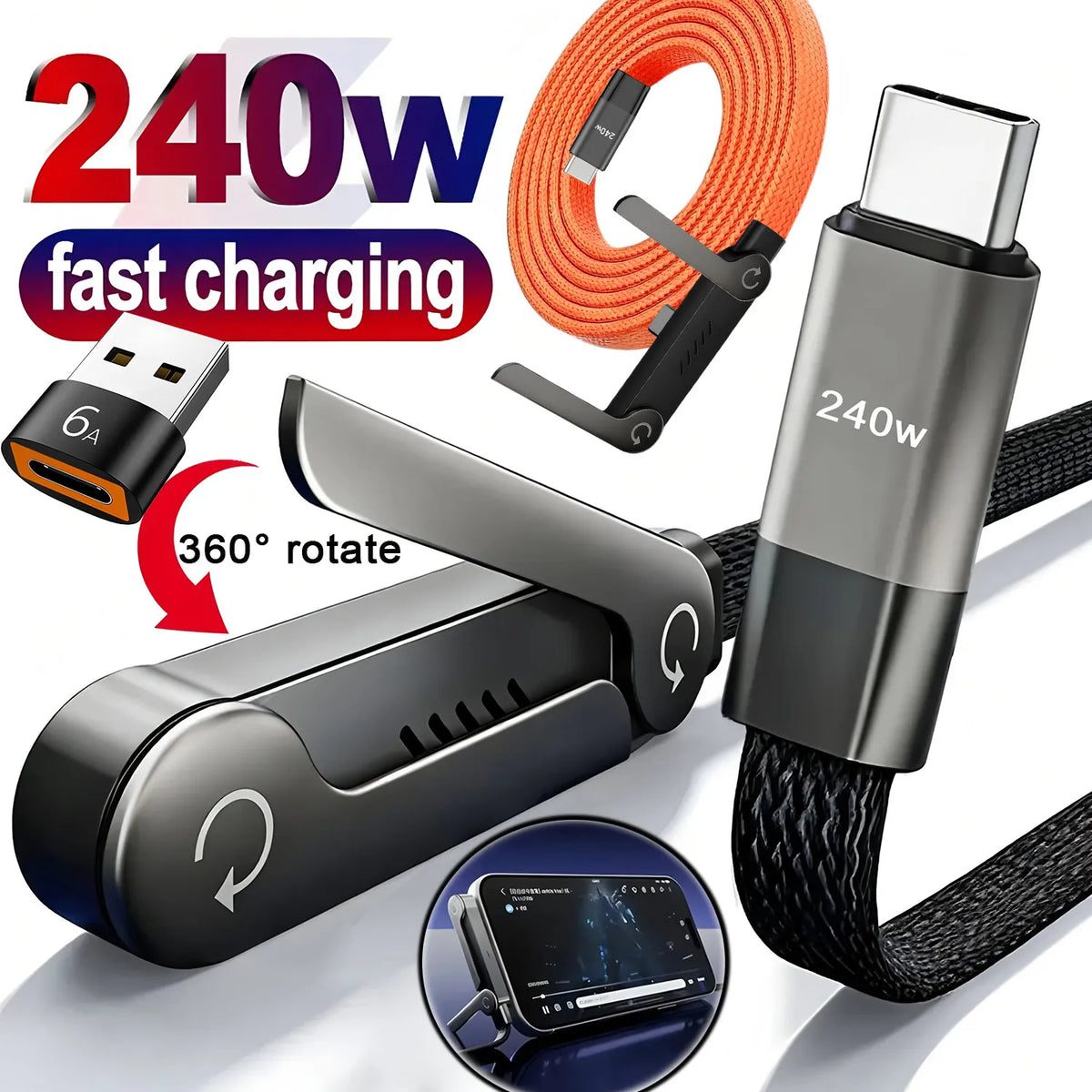 2-in-1 Foldable Charging Stand with Fast-Charge Cable