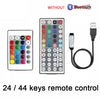 An infrared remote control for a USB Bluetooth RGB LED strip controller with 24 or 44 keys.