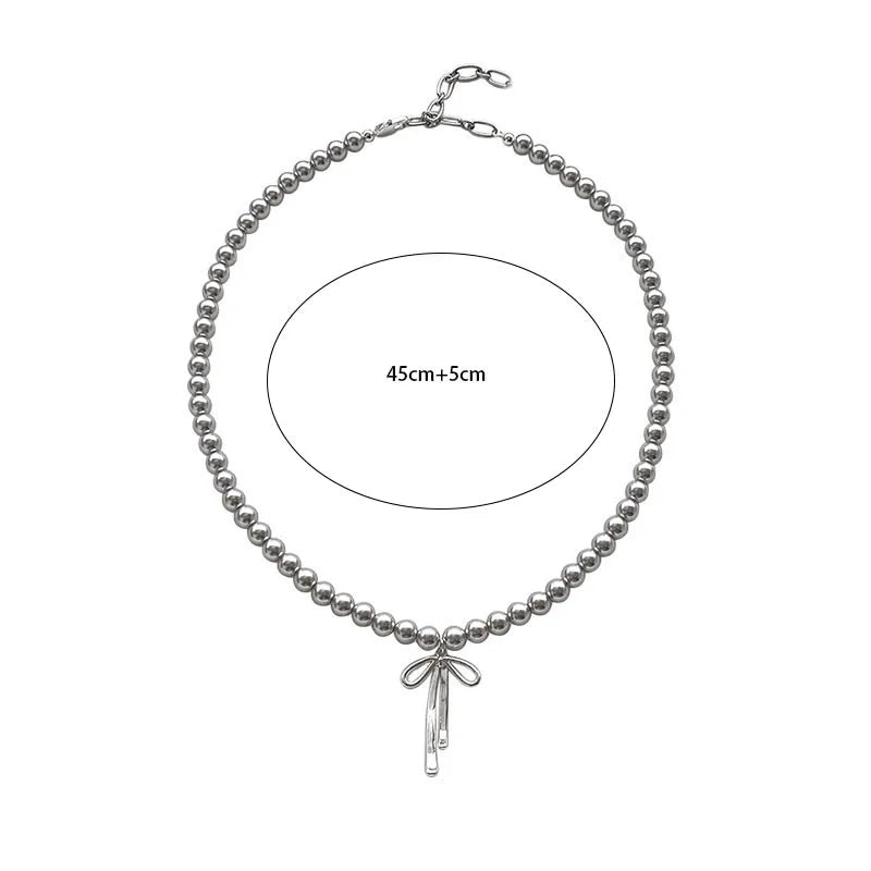 Graceful Bowknot Choker with Gray Pearl Pendant