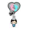 Heart Shape Glitter Acrylic Retractable Badge Reel with Crocodile Clip