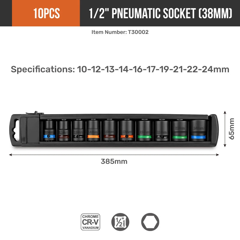 1/2 Inch Drive Impact Socket Set with Storage Rack (8-24mm)