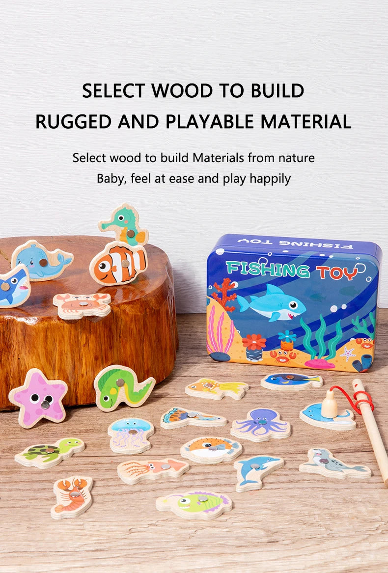 Montessori Wooden Magnetic Fishing Toy for Kids – Educational Marine Life Game