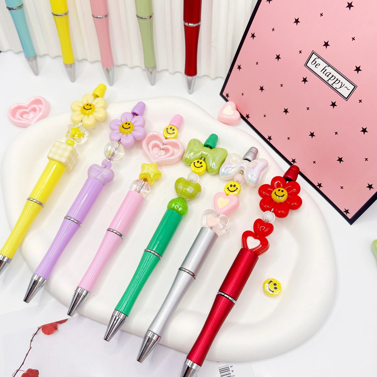Cute Acrylic Beaded Ballpoint Pens – Set of 6