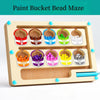 A wooden paint bucket bead maze board with ten colored buckets for sorting and learning