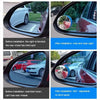 Before and after images showing the improvement of blind spot visibility with wide angle 360 degree adjustable car mirrors