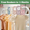 A wooden baby closet divider set with colorful labels for clothing organization.
