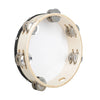 An 8-inch wooden tambourine with jingle bells for kids, viewed from above.