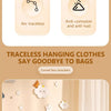 A set of ten traceless hanging clothes hangers with curved faux shoulders for baby clothes.