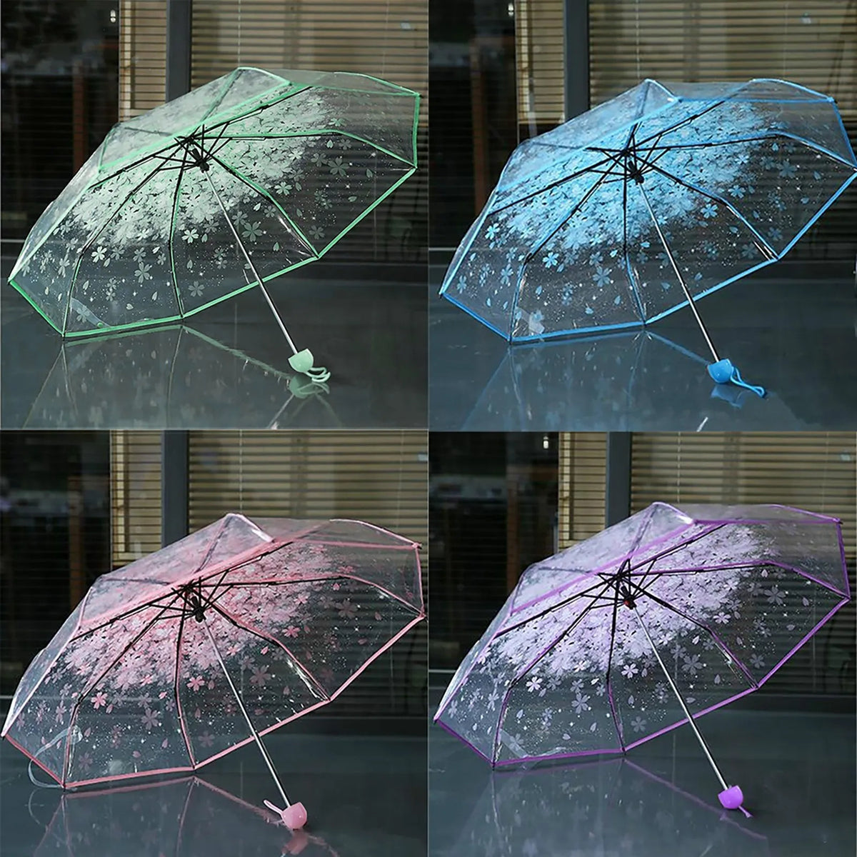 Clear Bloom Folding Umbrella with Floral Print
