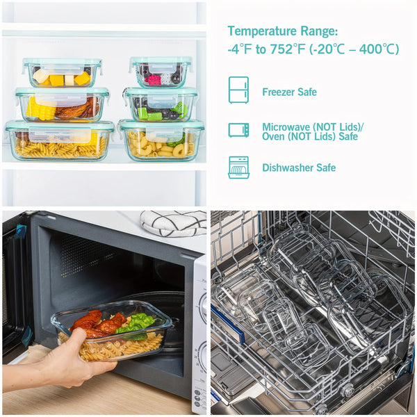 8-Piece Borosilicate Glass Food Storage Set with Leak-Proof Lids