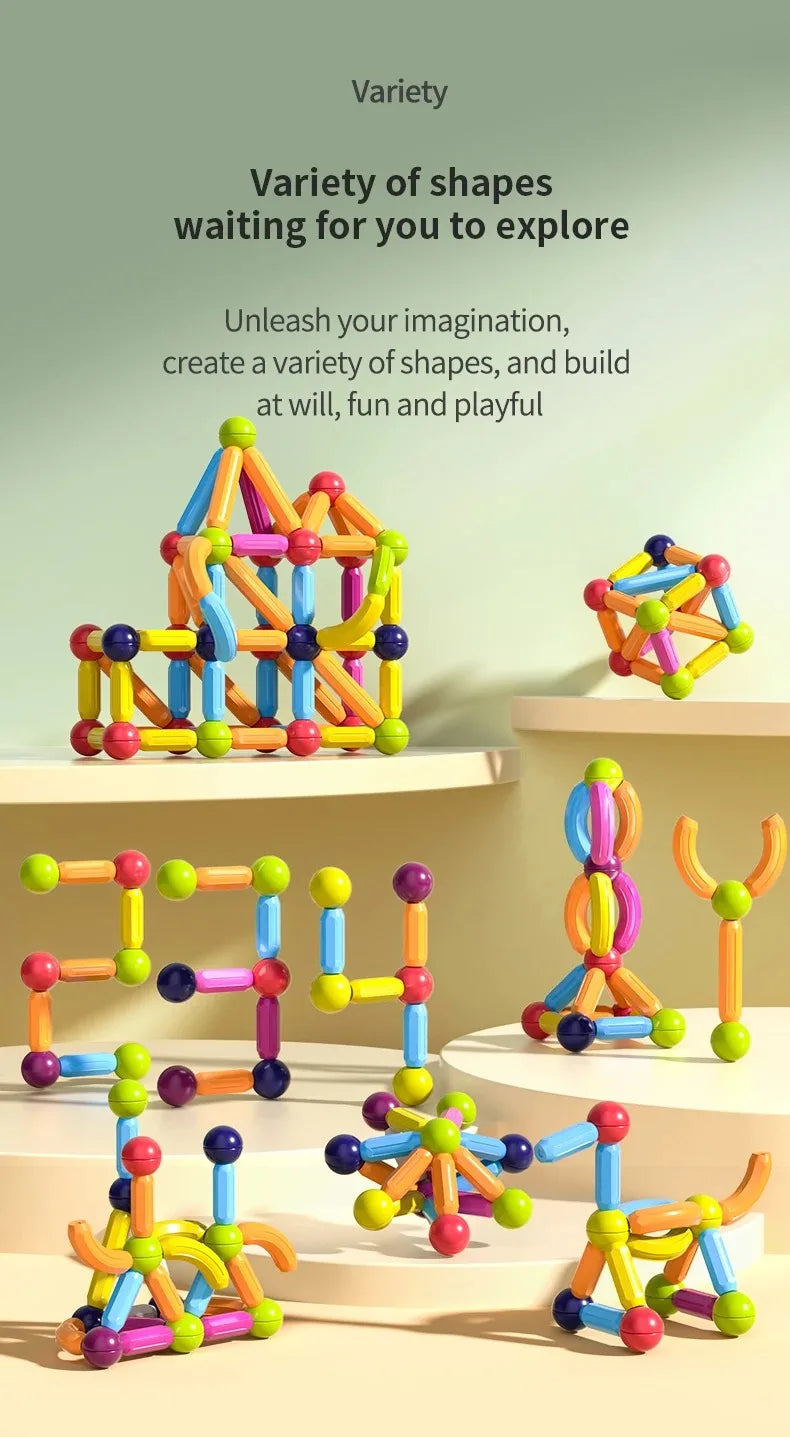 Magnetic Building Sticks and Balls Construction Set - 188 Pieces STEM Toy for Kids