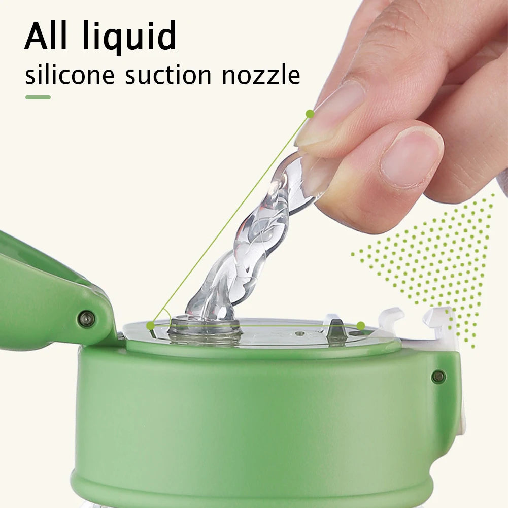 Portable Straw Water Bottle with Scale and Wide Mouth