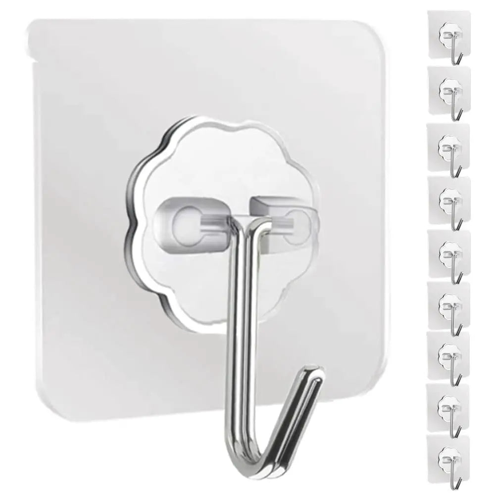 Silver heavy duty adhesive hook with a curved handle and mounting plate.