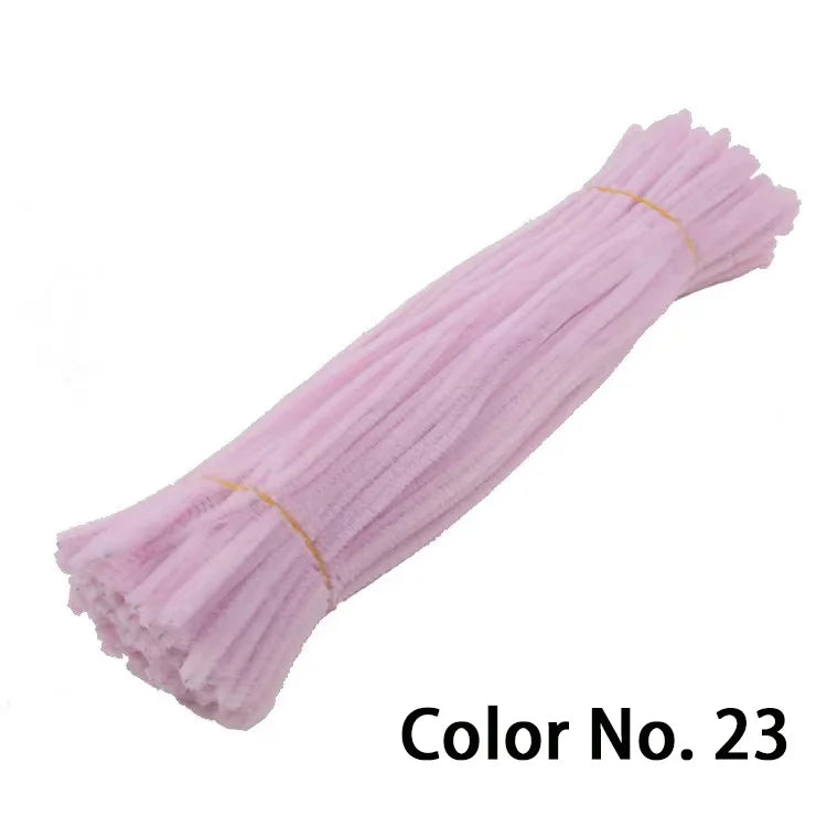 A bundle of pink chenille craft stems for DIY projects, labeled Color No. 23.