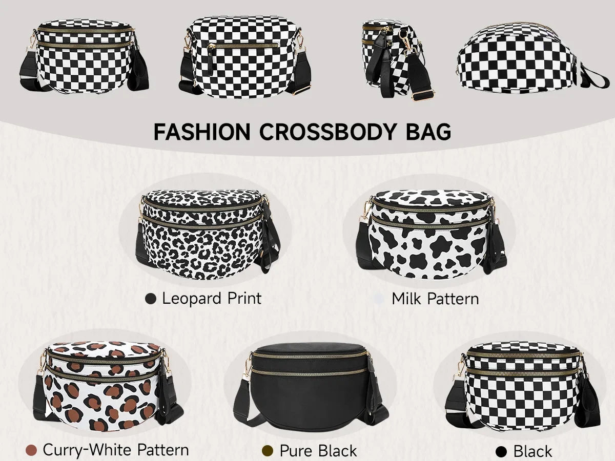 Women's Checkered Fanny Pack with Adjustable Crossbody Strap