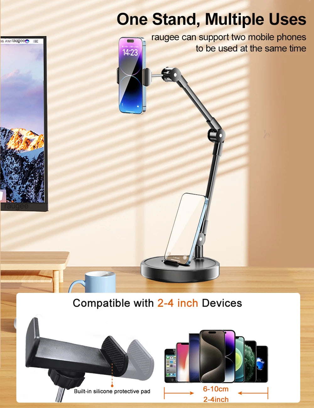 Folding Adjustable Phone Stand with Flexible Arm