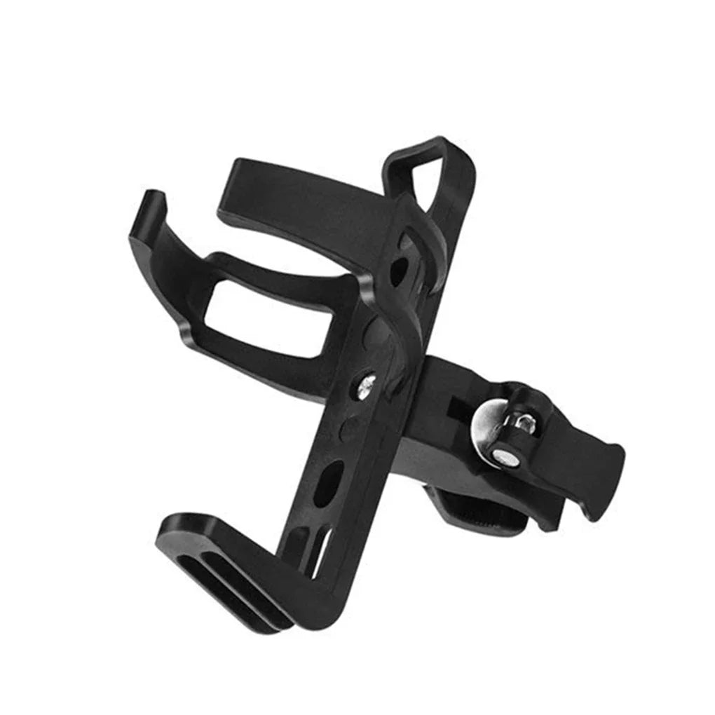 Black rotatable bicycle water bottle cage designed for secure mounting.