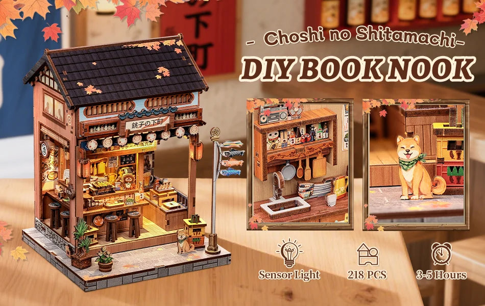 Book Nook DIY Wooden Miniature Kit with LED Lighting