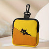 A yellow pouch with a black cat design is shown against a light background.