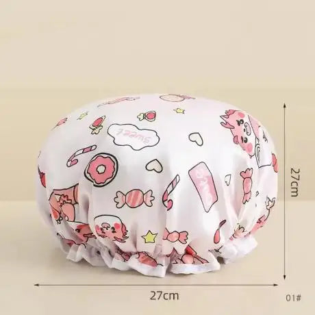 A white reusable waterproof shower cap for hair care shown flat.