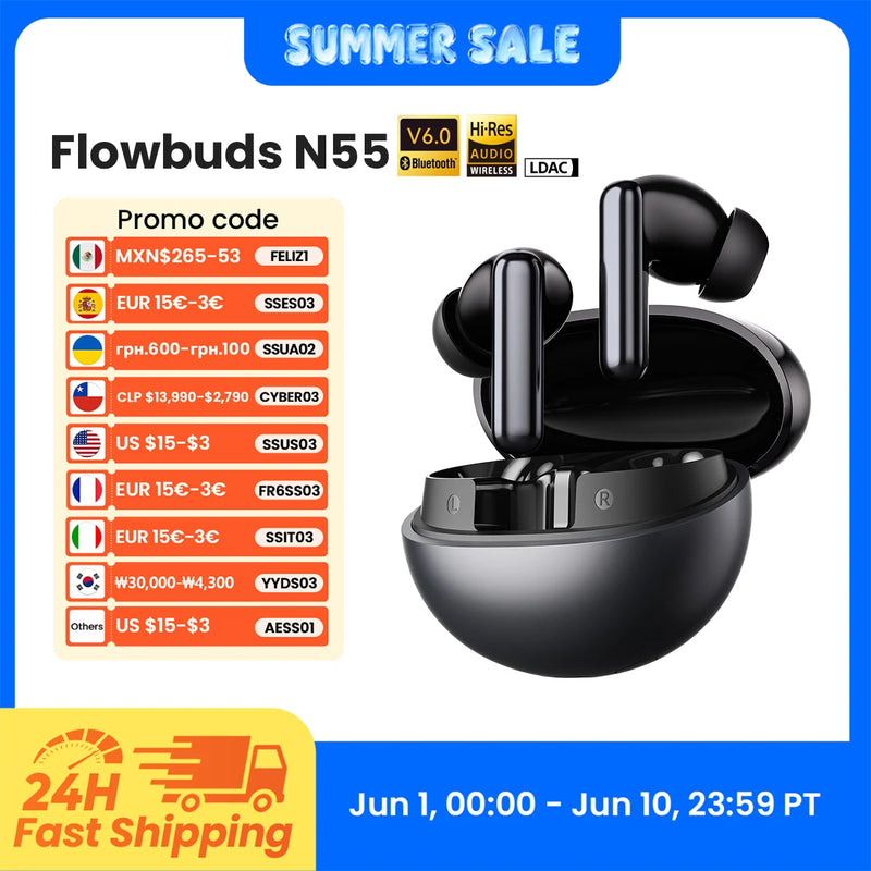 Flowbuds N55 Wireless Earbuds with Adaptive ANC