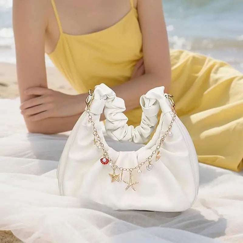 Ocean Pearl Shell Charm Bag Accessory with Gold Chain