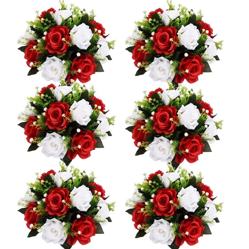 Set of 6 Silk Rose Flower Balls for Wedding & Event Decor
