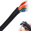 Expandable braided cable sleeve with multiple color connectors for desk and home organization