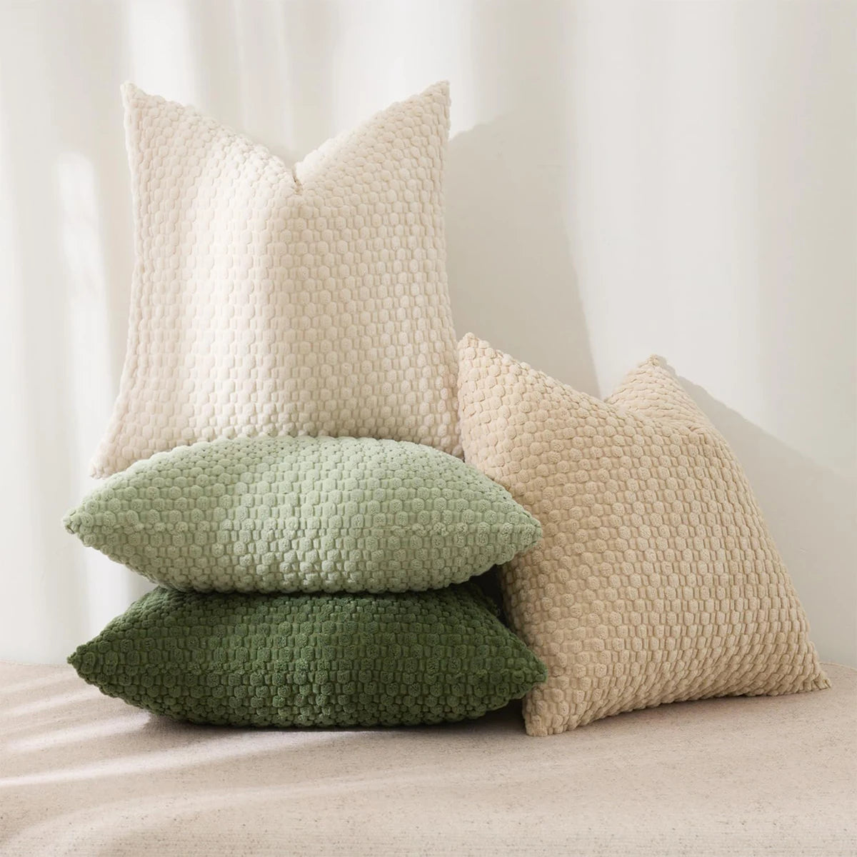 Boho Corduroy Square Pillow Cover - Farmhouse Neutral Decor
