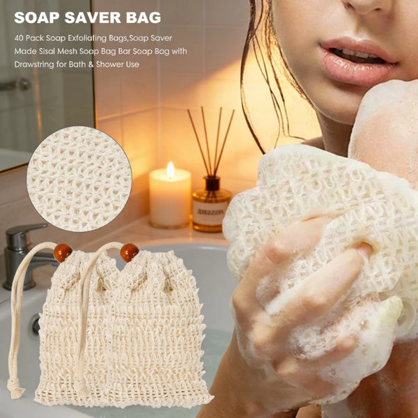 Natural Sisal Soap Saver Bag with Exfoliating Mesh