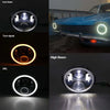 A set of motorcycle LED headlights showing Low beam, Turn signal, DRL, and High Beam modes.