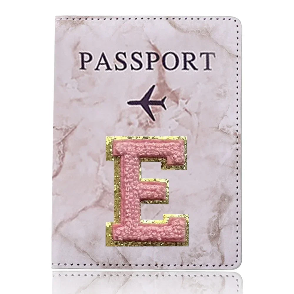Embroidered Letter Passport Holder with Card Pocket