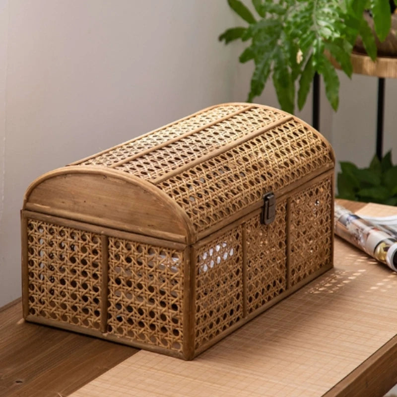 Panier de Rangement en Rotin Vintage avec Couvercle