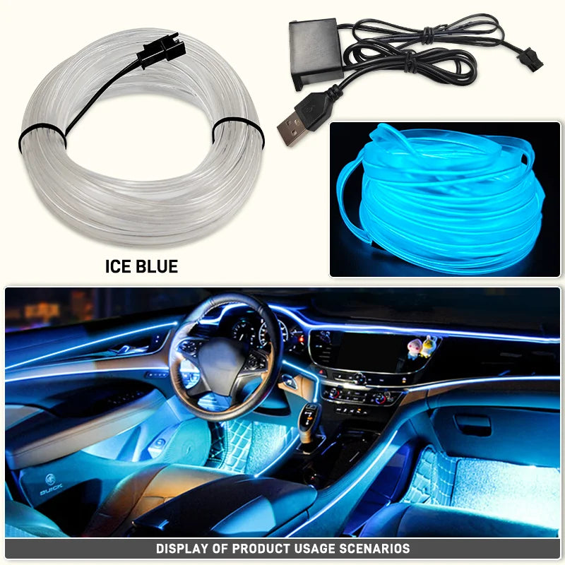 Flexible blue LED neon strip used for car interior ambient lighting display