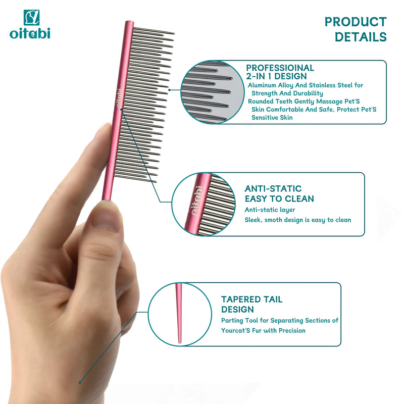 Dual-Length Stainless Steel Pet Grooming Comb