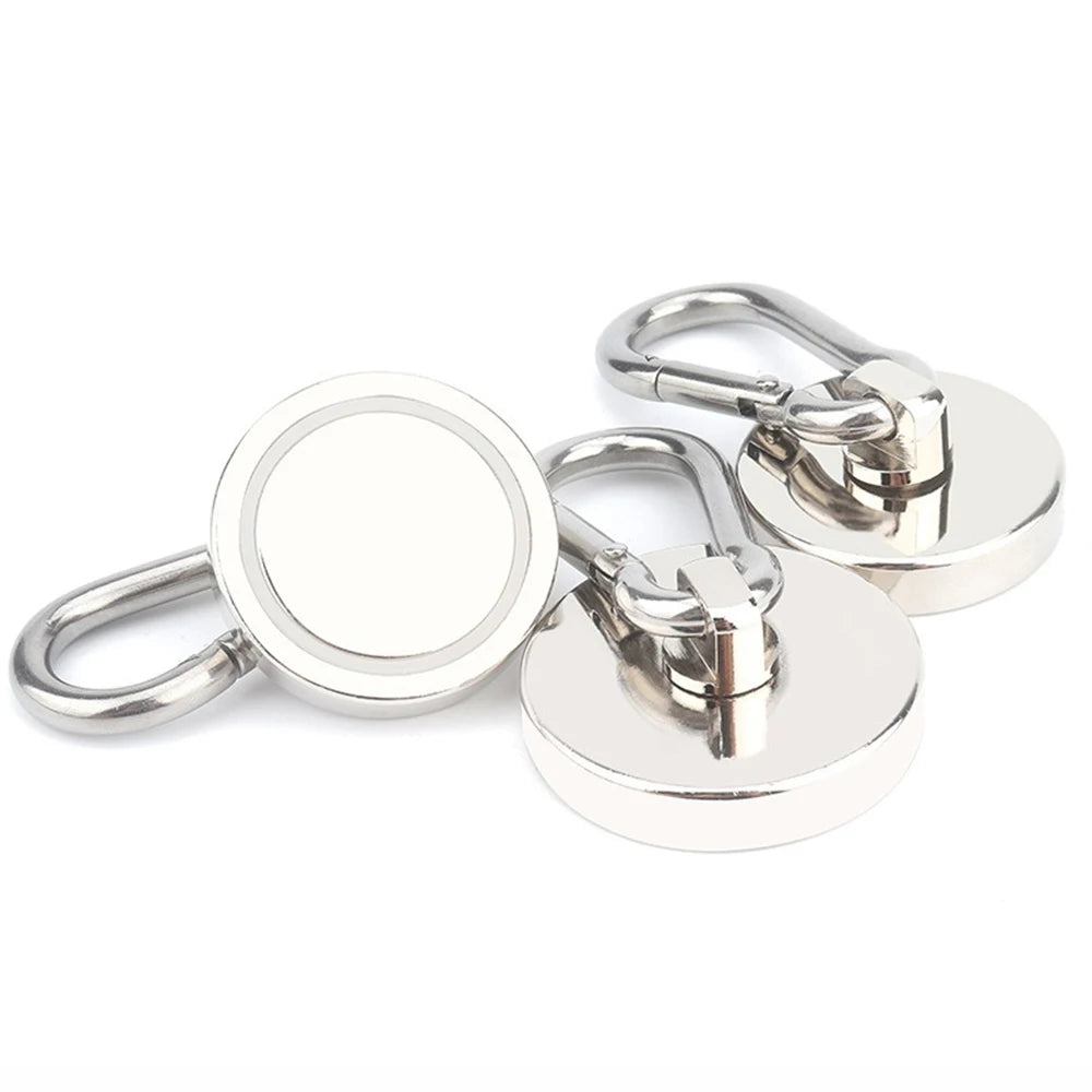 Silver heavy duty neodymium magnetic hooks with swivel carabiners