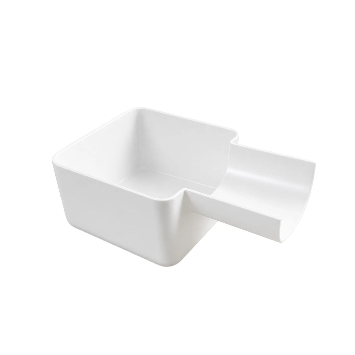 White washing machine drain funnel and overflow guard with drip pan