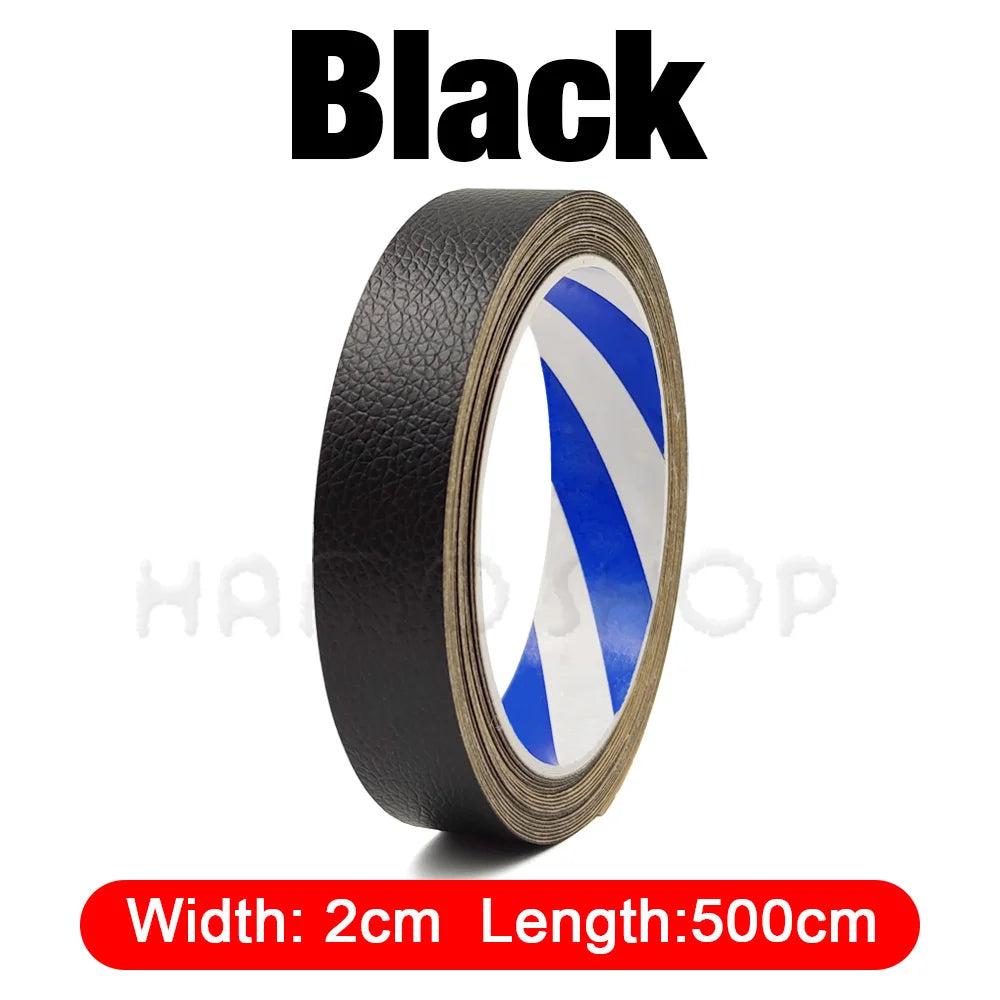 Black self-adhesive PU leather repair patch roll with blue and white stripes