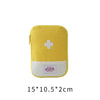 A yellow portable mini first aid kit organizer bag with a white cross emblem and a light gray bottom section.