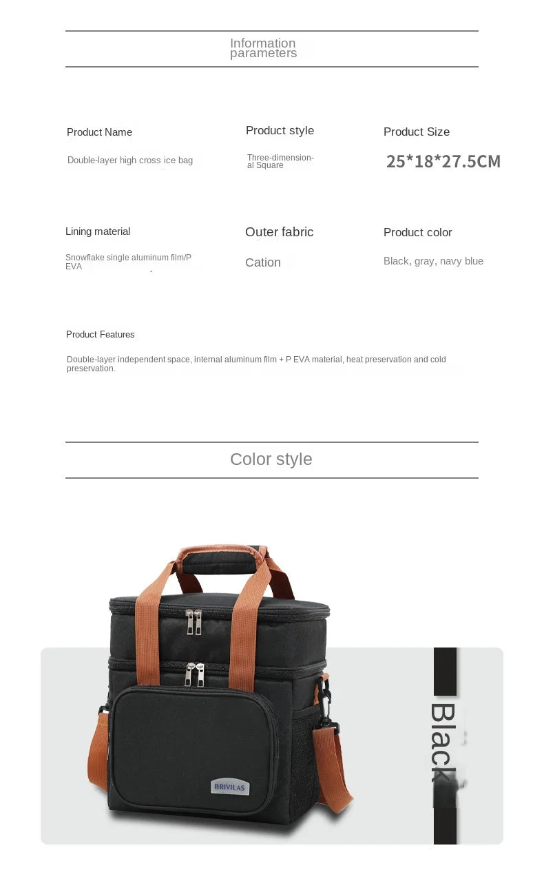 Insulated Double-Decker Lunch Bag with Leakproof Lining