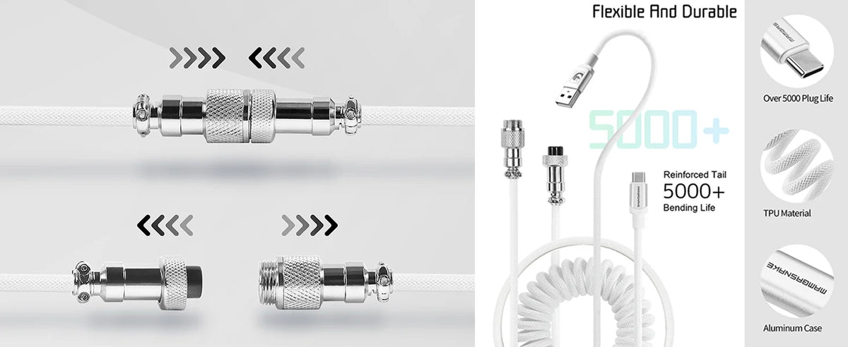 Coiled USB-C Cable for Mechanical Keyboards with Aviator Connector