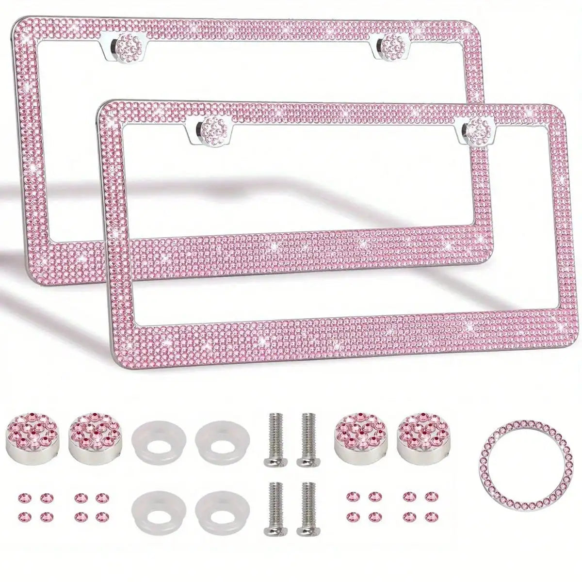 Crystal Rhinestone License Plate Frame with Screw Caps